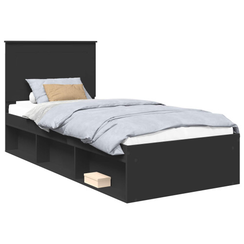 vidaXL Bed Frame with Headboard Black 75 x 190 cm Solid Pine Wood 1