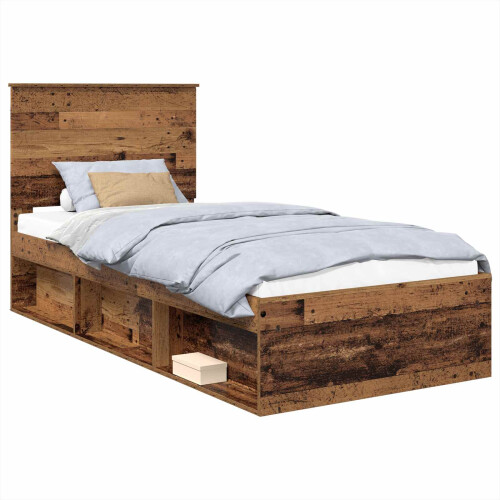 Berkfield Bed Frame with Headboard Old Wood 75 x 190 cm Solid Pine Wood 1
