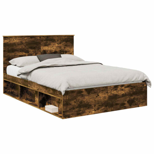Berkfield Bed Frame with Drawer Smoked Oak 150 x 200 cm Solid Pine Wood 1