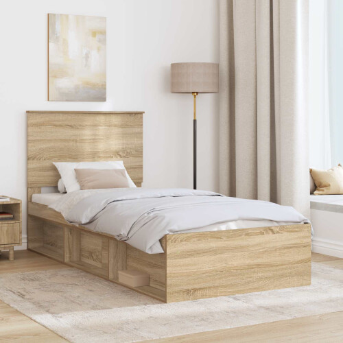 Berkfield Bed Frame with Headboard Sonoma 90 x 190 cm Solid Pine Wood 2