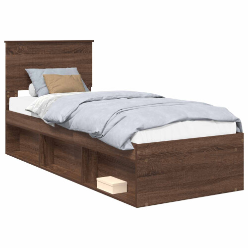 Berkfield Bed Frame with Headboard Brown Oak 75 x 190 cm Solid Pine Wood 1