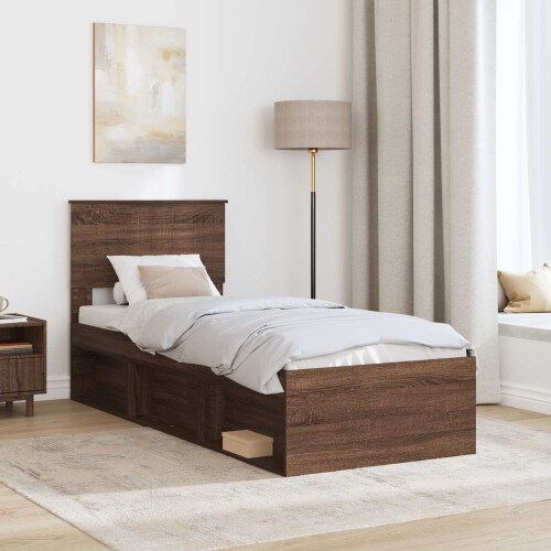 Berkfield Bed Frame with Headboard Brown Oak 75 x 190 cm Solid Pine Wood 2