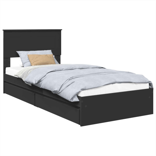 Berkfield Storage Bed with Headboard Black 75 x 190 cm Engineered Wood 1