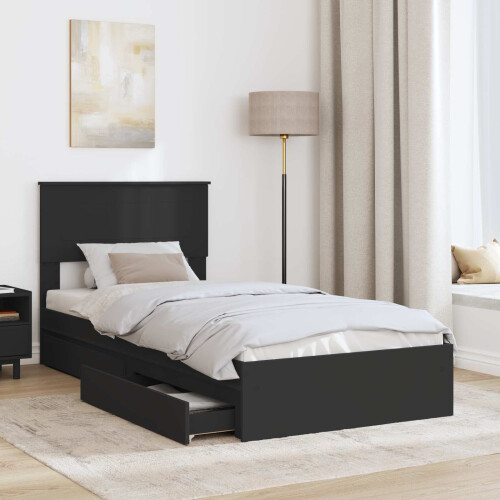 Berkfield Storage Bed with Headboard Black 75 x 190 cm Engineered Wood 2