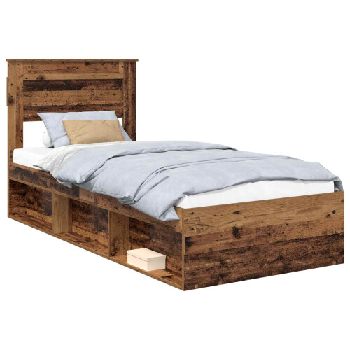 Berkfield Bed Frame with Headboard Old Wood 75 x 190 cm Solid Pine Wood 1