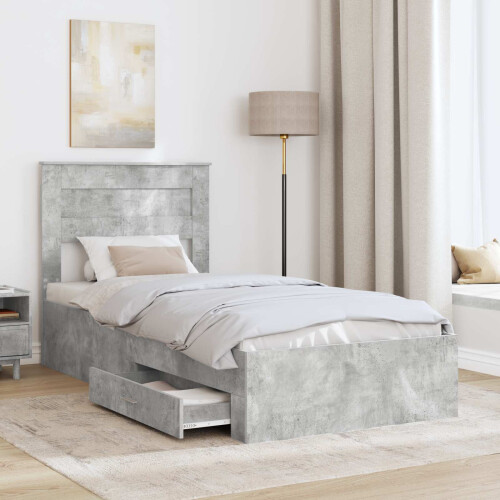 Berkfield Bed Frame Concrete Grey and Silver 75 x 190 cm Engineered Wood 2