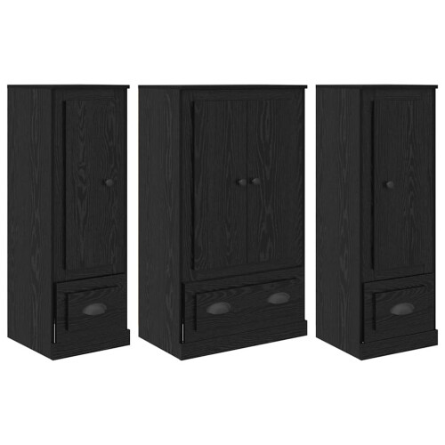 Berkfield Highboard with Drawer 3 pcs Black Oak Engineered Wood 1