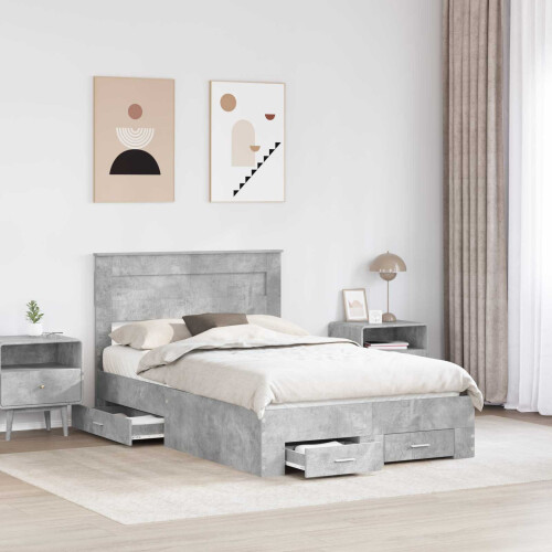 Berkfield Bed Frame Concrete Grey 120 x 190 cm Engineered Wood 2