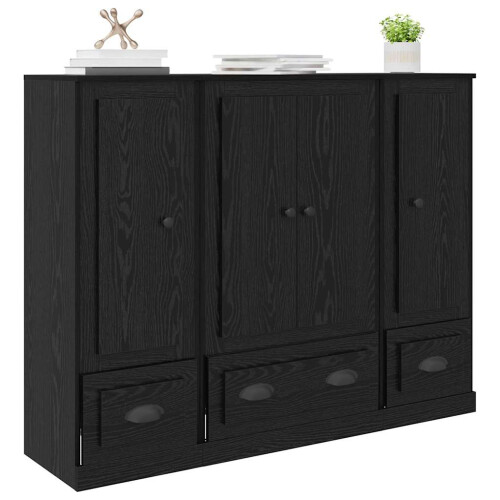 Berkfield Highboard with Drawer 3 pcs Black Oak Engineered Wood 2