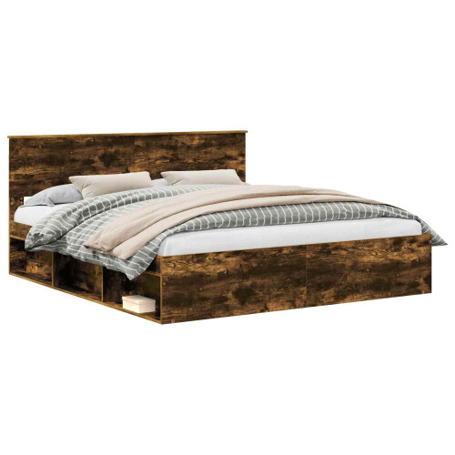 Berkfield Bed Frame Smoked Oak 180 x 200 cm Solid Pine Wood 1