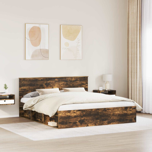 Berkfield Bed Frame Smoked Oak 180 x 200 cm Solid Pine Wood 2