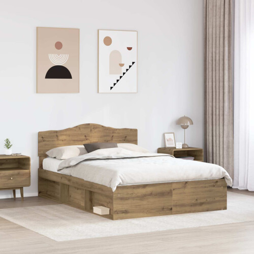 Berkfield Bed Frame Artisian Oak 150 x 200 cm Solid Pine Wood 2