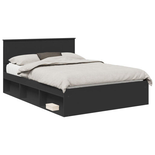 Berkfield Bed Frame with Headboard Black 135 x 190 cm Solid Pine Wood 1