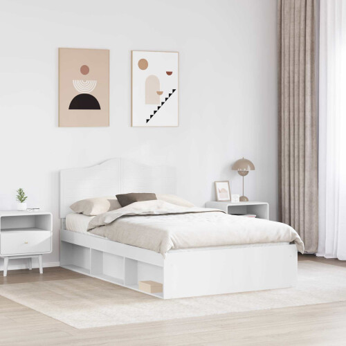 Berkfield Bed Frame with Headboard White 120 x 190 cm Solid Pine Wood 2