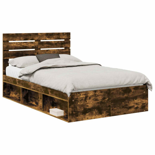 Berkfield Bed Frame Smoked Oak 135 x 190 cm Solid Pine Wood 1