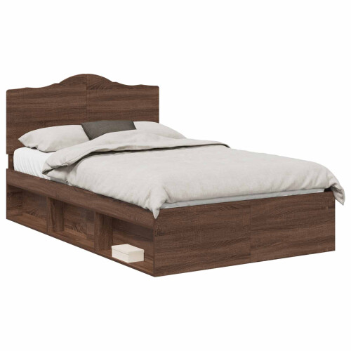 Berkfield Bed Frame with Headboard Brown Oak 120 x 200 cm Solid Pine Wood 1
