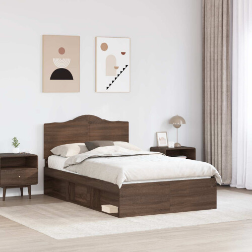 Berkfield Bed Frame with Headboard Brown Oak 120 x 200 cm Solid Pine Wood 2