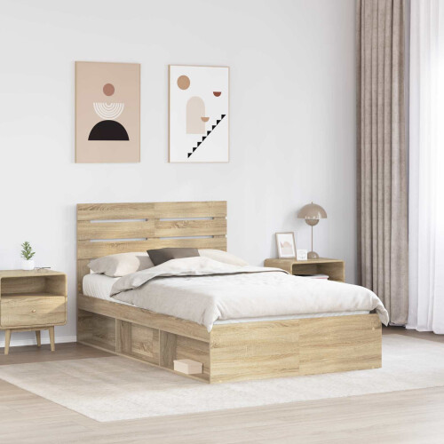 Berkfield Bed Frame with Headboard Sonoma 120 x 190 cm Solid Pine Wood 2