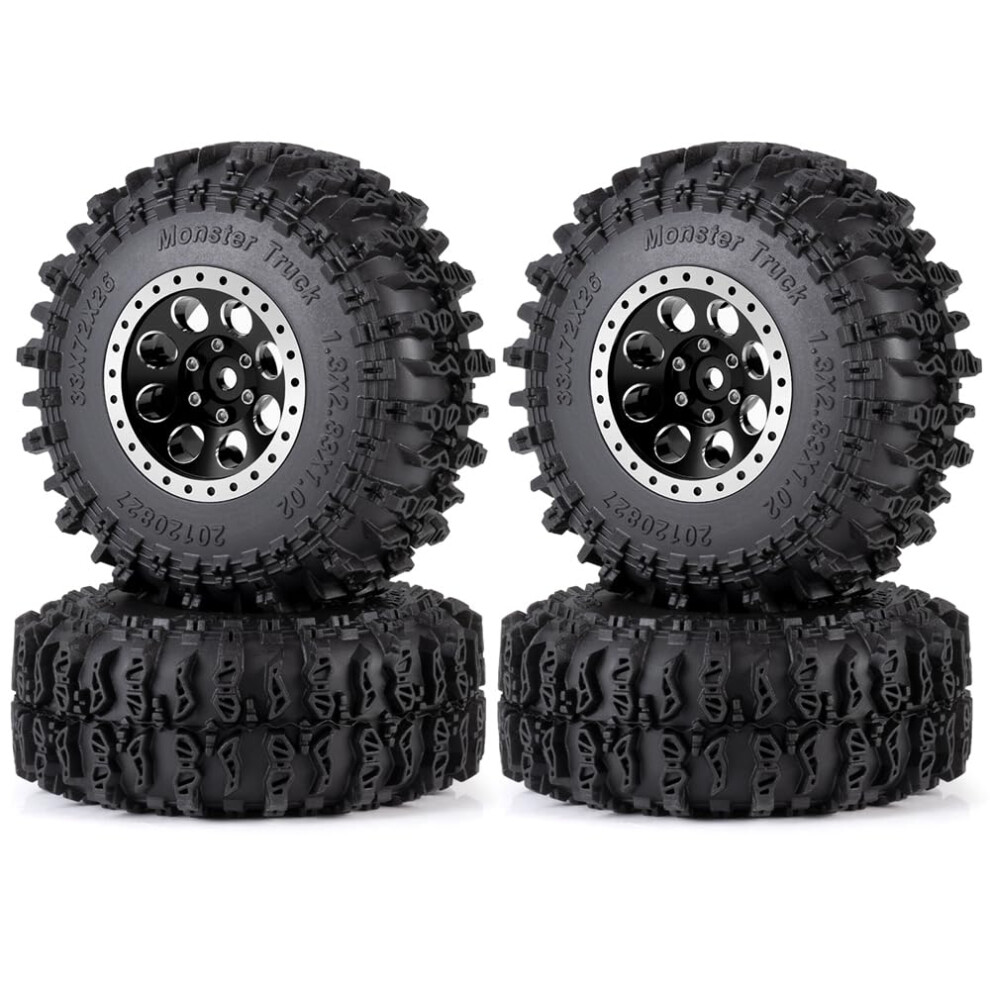 Rc Crawler Wheels And Tires 1.3 Inch Beadlock Set 72Mm Traction Soft Tires For 1/18 Trx4m 1/24 Scx24 Aluminum Black 9351714801348