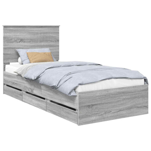 Berkfield Bed Frame with Drawer Grey Sonoma 90 x 190 cm Engineer Wood 1