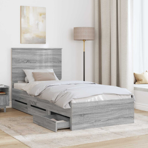 Berkfield Bed Frame with Drawer Grey Sonoma 90 x 190 cm Engineer Wood 2