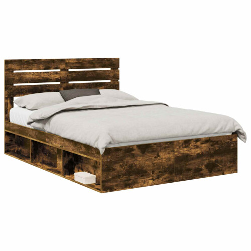Berkfield Bed Frame Smoked Oak 160 x 200 cm Solid Pine Wood 1