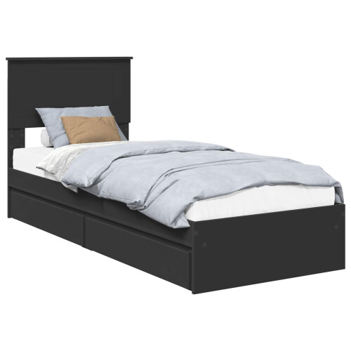 Berkfield Storage Bed with Headboard Black 75 x 190 cm Engineered Wood 1
