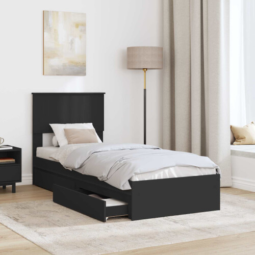 Berkfield Storage Bed with Headboard Black 75 x 190 cm Engineered Wood 2