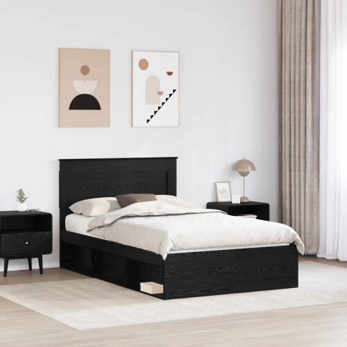 Berkfield Bed Frame with Headboard Black 135 x 190 cm Solid Pine Wood 2