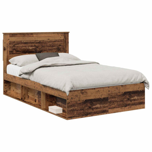 Berkfield Bed Frame with Headboard Old Wood 120 x 190 cm Solid Pine Wood 1