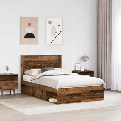 Berkfield Bed Frame with Headboard Old Wood 120 x 190 cm Solid Pine Wood 2