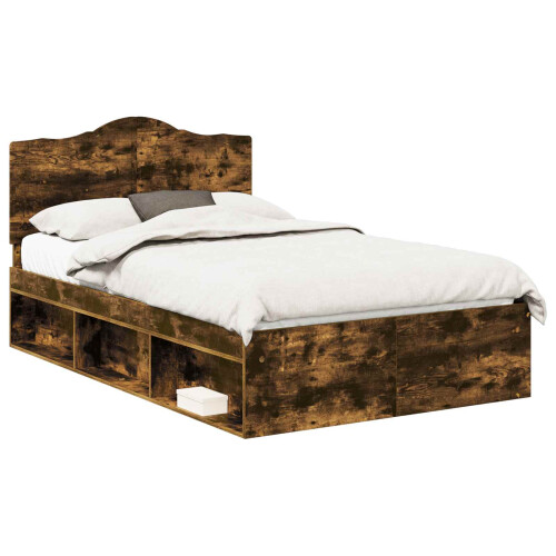 Berkfield Bed Frame Smoked Oak 135 x 190 cm Solid Pine Wood 1