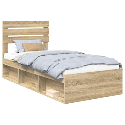 Berkfield Bed Frame with Headboard Sonoma Oak 90 x 200 cm Solid Pine Wood 1