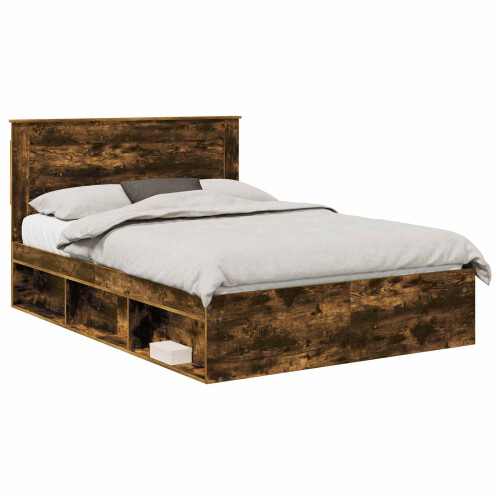 Berkfield Bed Frame with Drawer Smoked Oak 150 x 200 cm Solid Pine Wood 1