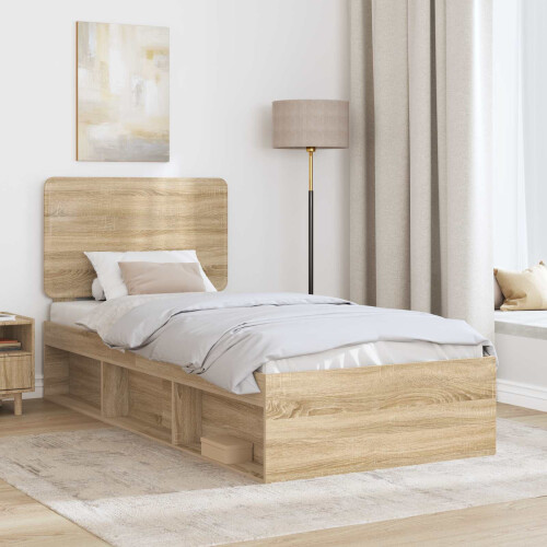 Berkfield Bed Frame with Headboard Sonoma 90 x 190 cm Solid Pine Wood 2
