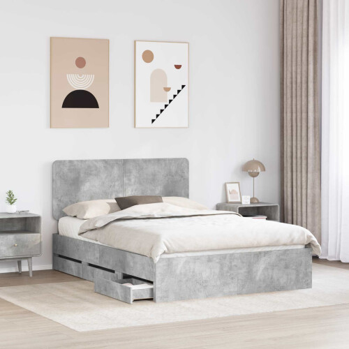 Berkfield Bed Frame with Drawer Concrete Grey 160 x 200 cm Engineer Wood 2