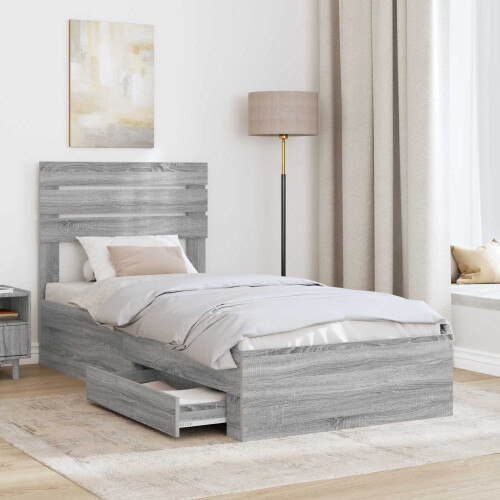 Berkfield Bed Frame Grey Sonoma and Silver 75 x 190 cm Engineered Wood 2