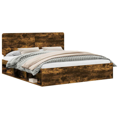 Berkfield Bed Frame Smoked Oak 180 x 200 cm Solid Pine Wood 1
