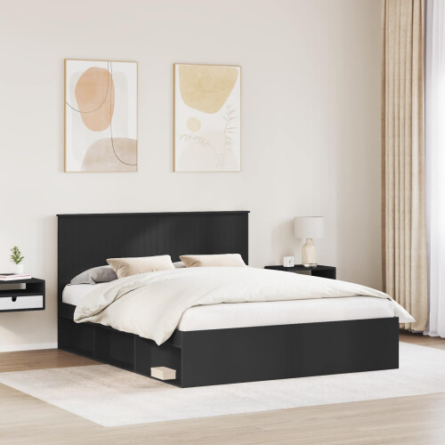 Berkfield Bed Frame with Headboard Black 160 x 200 cm Solid Pine Wood 2