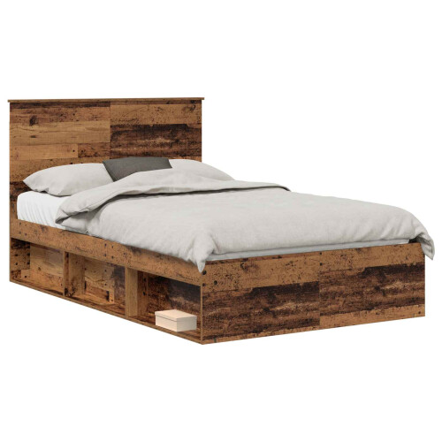Berkfield Bed Frame with Headboard Old Wood 120 x 190 cm Solid Pine Wood 1