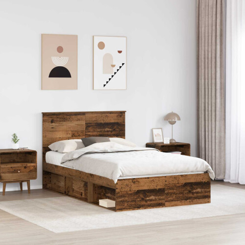 Berkfield Bed Frame with Headboard Old Wood 120 x 190 cm Solid Pine Wood 2