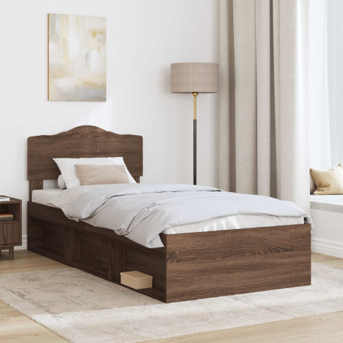 Berkfield Bed Frame with Headboard Brown Oak 90 x 190 cm Solid Pine Wood 2