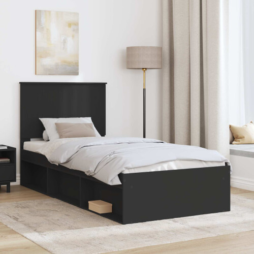 Berkfield Bed Frame with Headboard Black 90 x 200 cm Solid Pine Wood 2