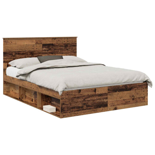 Berkfield Bed Frame with Headboard Old Wood 150 x 200 cm Solid Pine Wood 1