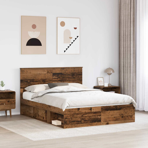 Berkfield Bed Frame with Headboard Old Wood 150 x 200 cm Solid Pine Wood 2