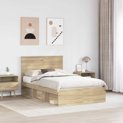 Berkfield Bed Frame with Headboard Sonoma 120 x 190 cm Solid Pine Wood 2