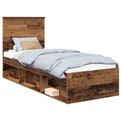 Berkfield Bed Frame with Headboard Old Wood 75 x 190 cm Solid Pine Wood 1