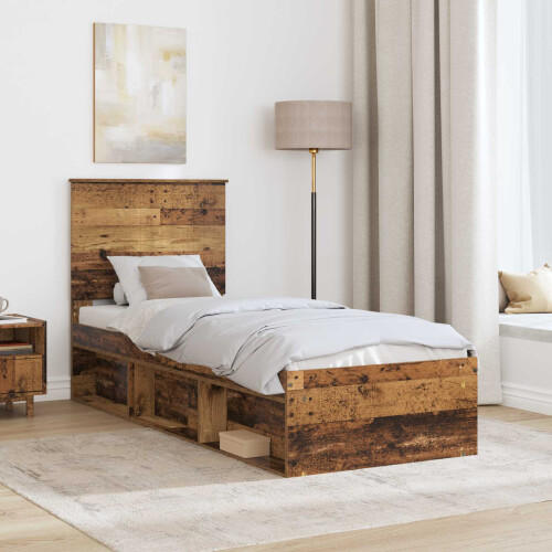 Berkfield Bed Frame with Headboard Old Wood 75 x 190 cm Solid Pine Wood 2