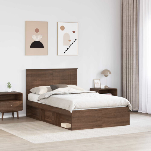 Berkfield Bed Frame with Headboard Brown Oak 120 x 190 cm Solid Pine Wood 2