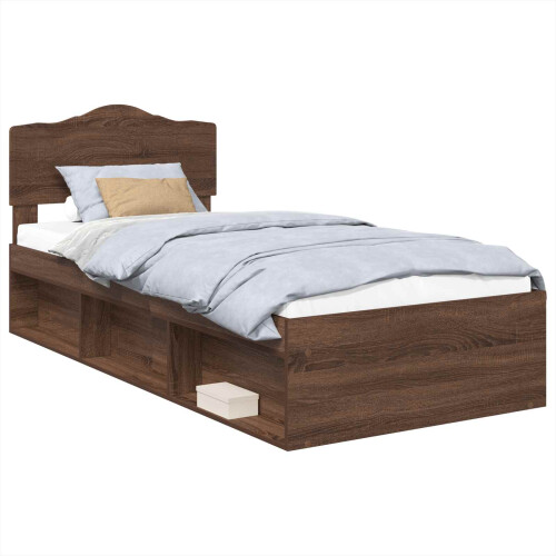 Berkfield Bed Frame with Headboard Brown Oak 90 x 200 cm Solid Pine Wood 1